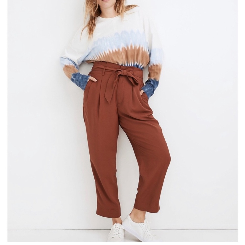 Madewell Drapey Paperbag Wide Leg Cropped Pants Clay Burnt Orange Plus Size 18